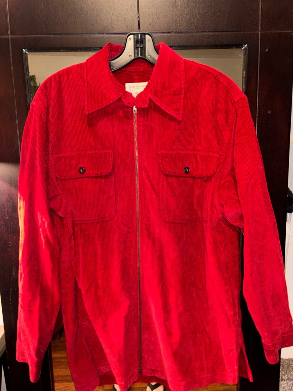 Jones New York Red Corduroy Zip-Front Shirt Jacket